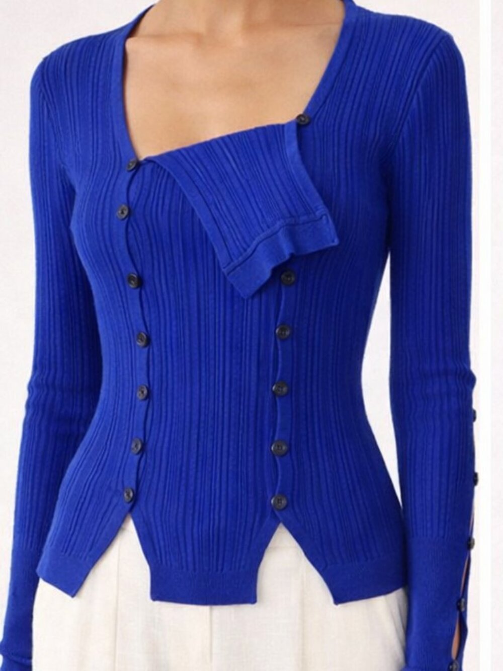 Jacquemus Royal Blue Ribbed Asymmetrical Cardigan Sweater Top 36